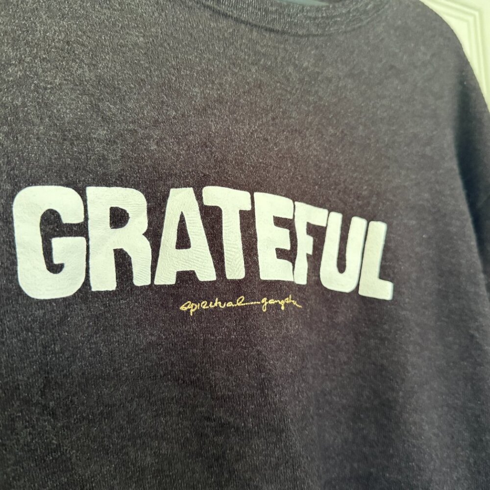 Spiritual Gangster Pullover "Grateful" Sweater- M- Heathered Gray - Picture 5 of 7